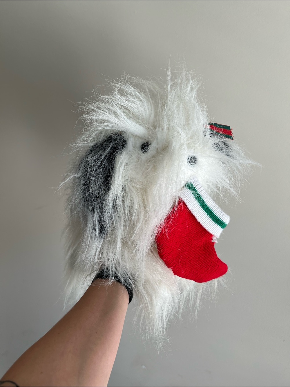 VTG 80s Christmas Plush Shaggy Dog with Stocking